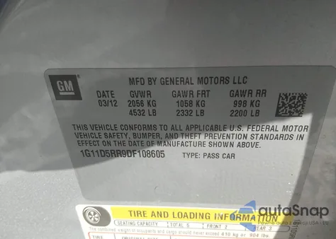 2013 Chevrolet Malibu Eco из США, поврежденный, VIN 1G11D5RR9DF108605